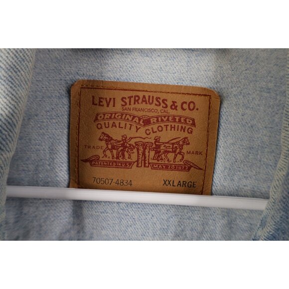 Vintage 90s Levis Mens 2XL XXL Distressed Type III Denim Trucker Jacket Blue USA - Picture 9 of 16